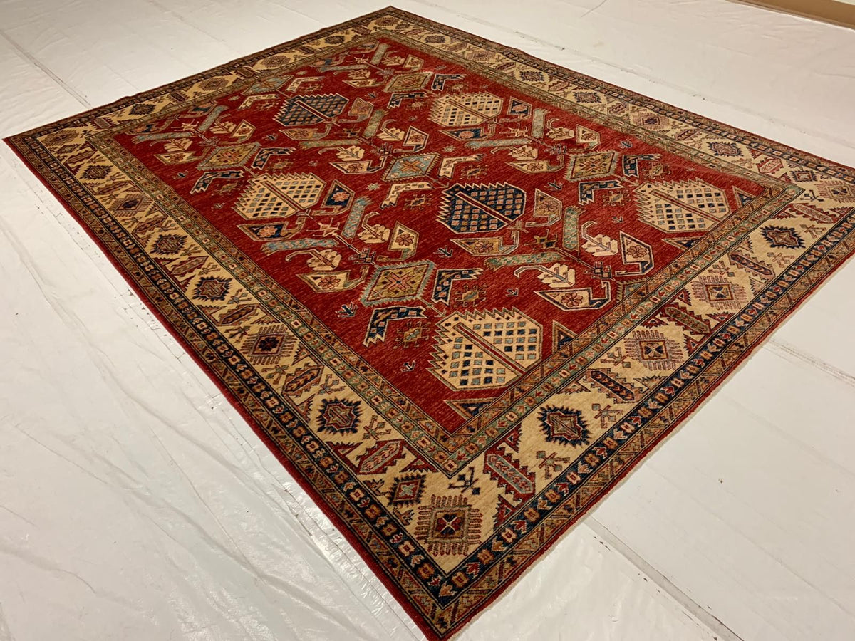 8x10 Red and Ivory Kazak Tribal Rug