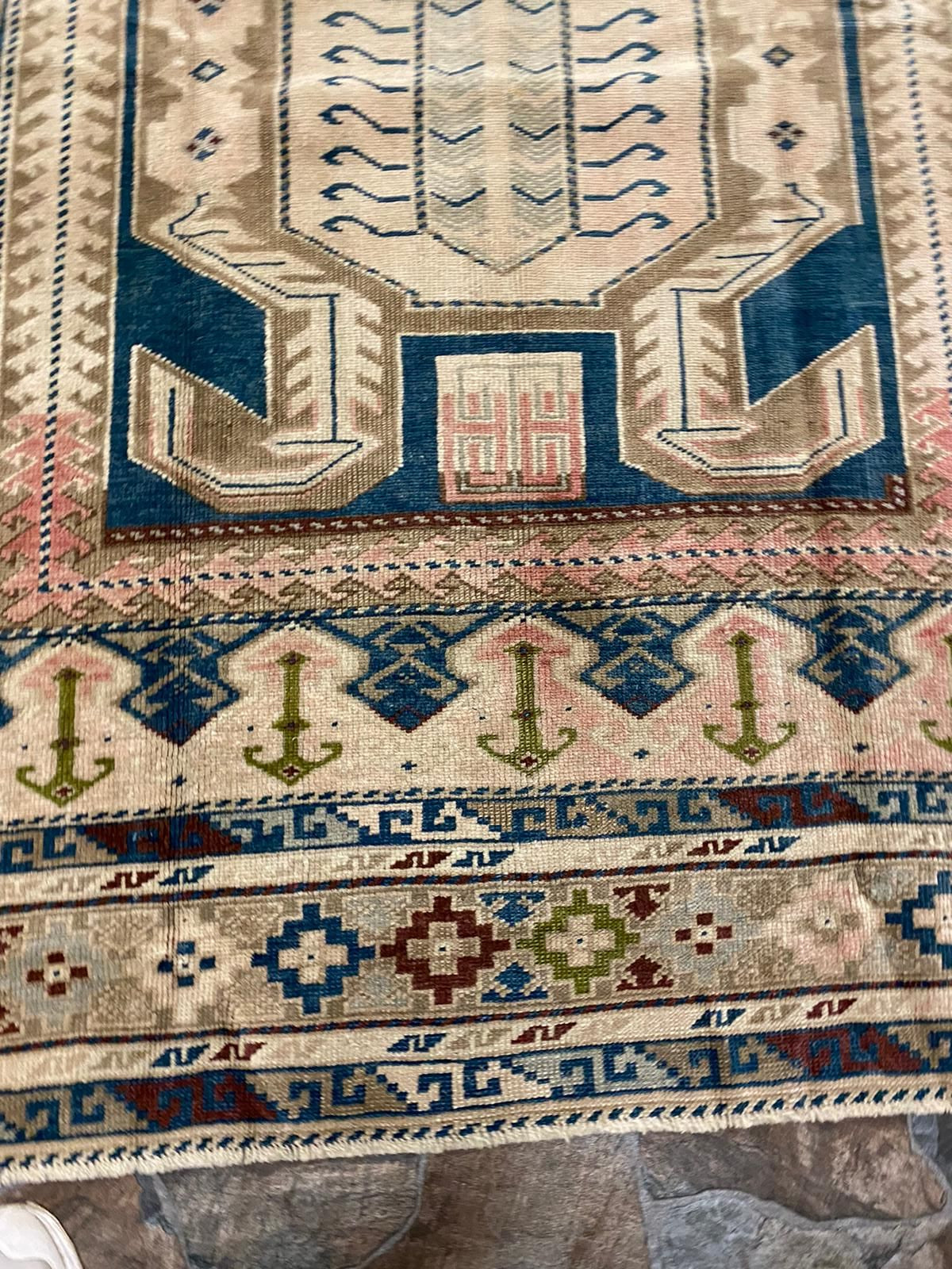 6x10 Beige and Navy Turkish Tribal Rug