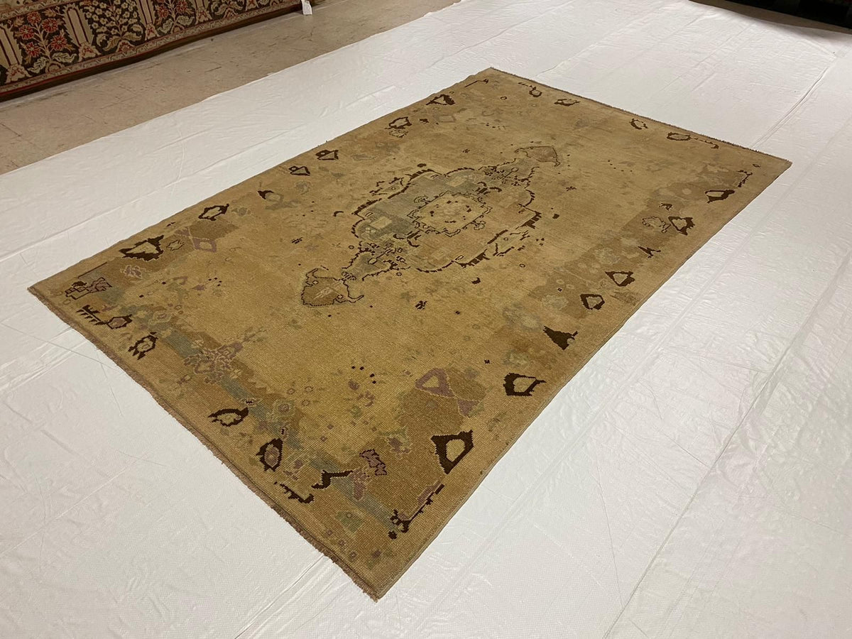 5x8 Ivory and Brown Turkish Tribal Rug
