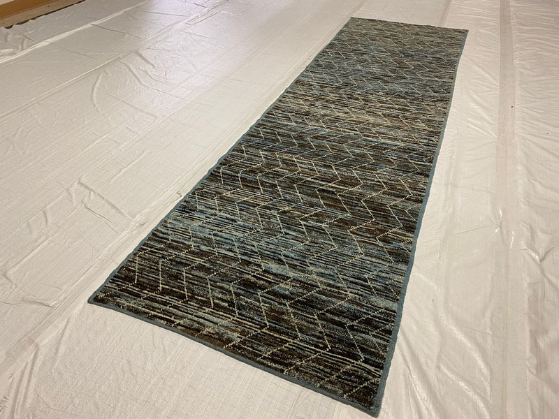 3x10 Blue and Brown Modern Contemporary Runner