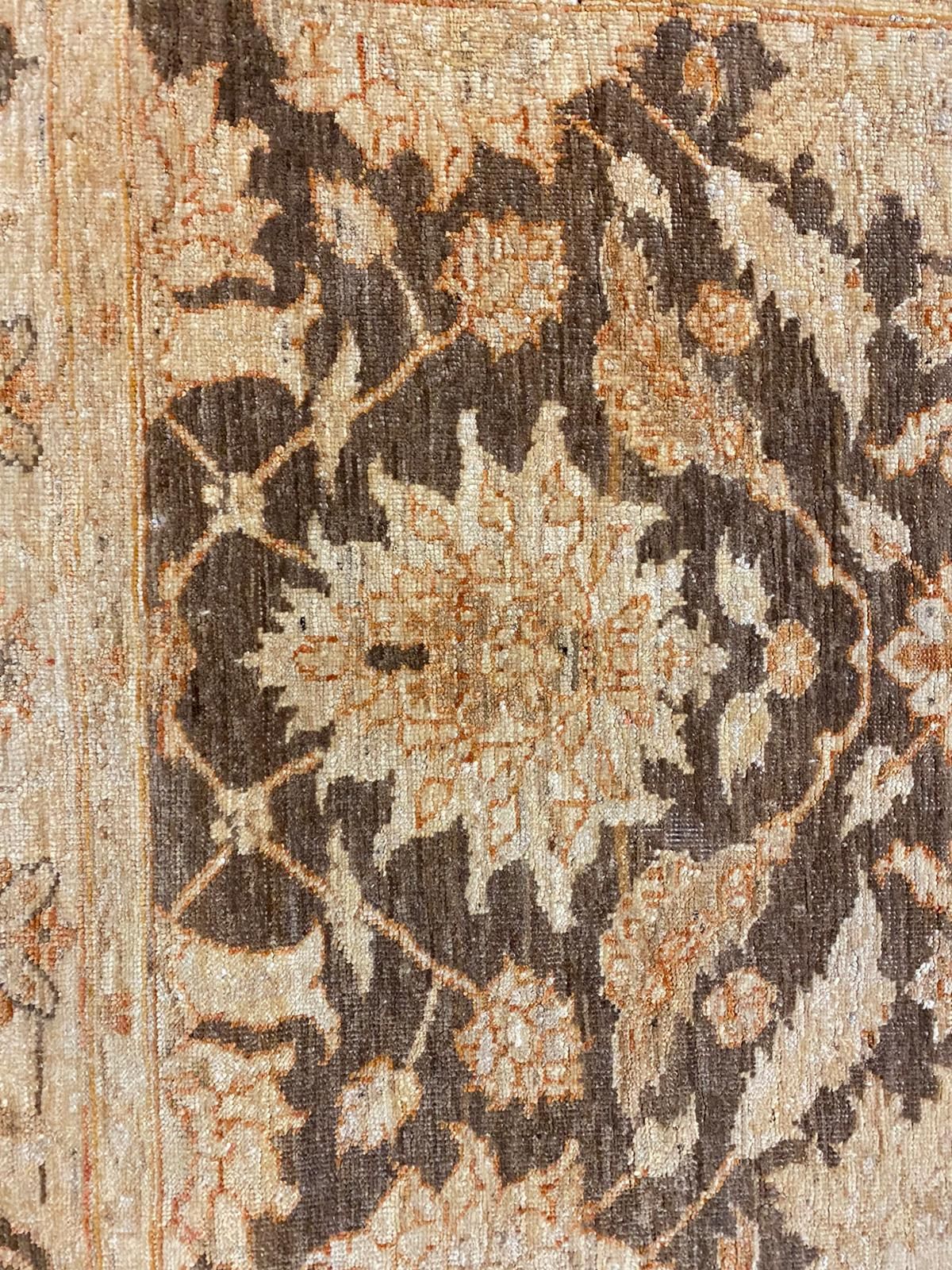 4x10 Brown and Ivory Turkish Oushak Runner