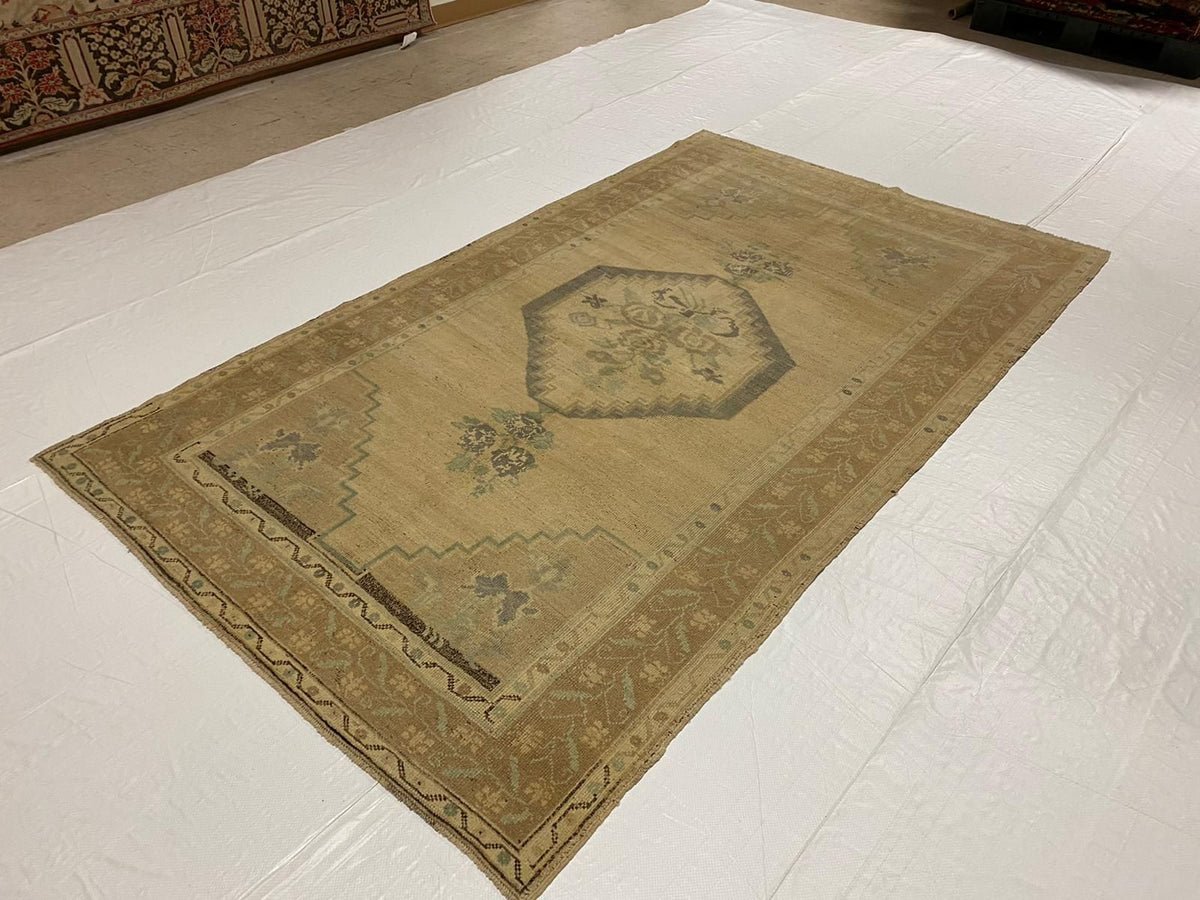 5x9 Brown and Green Turkish Tribal Rug