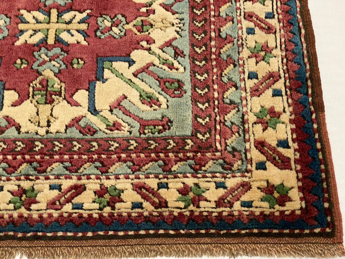 4x5 Red and Ivory Turkish Tribal Rug