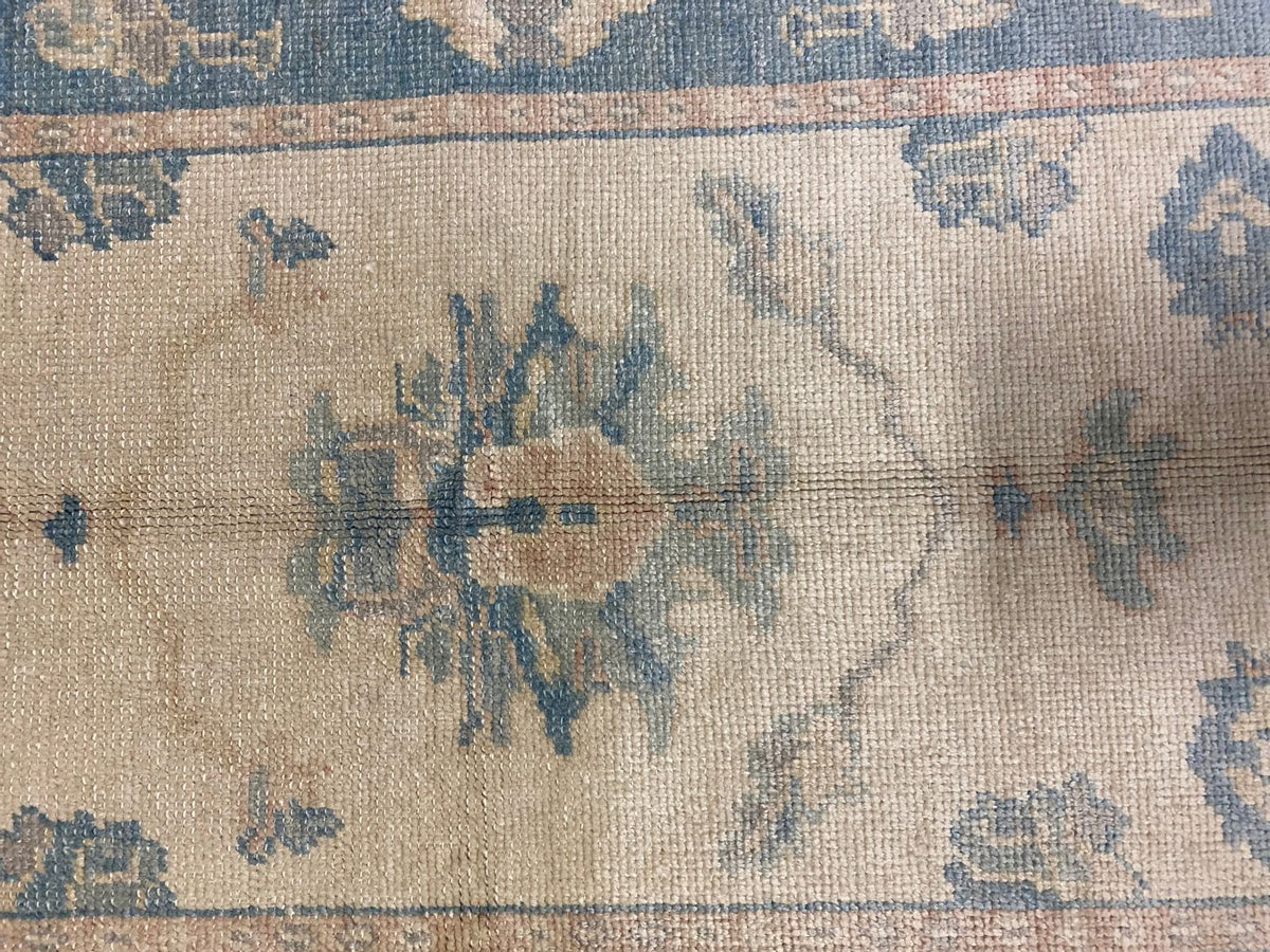 4x6 Ivory and Blue Turkish Oushak Rug