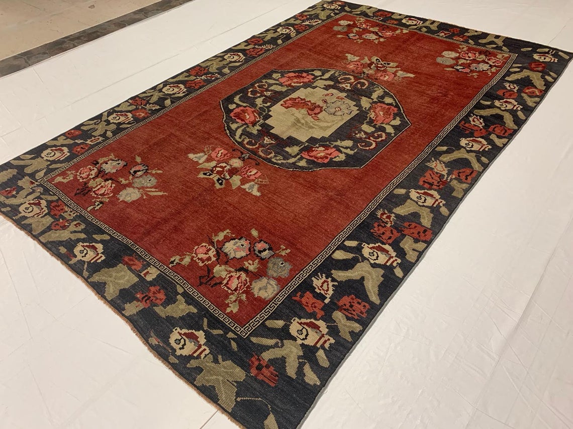 6x9 Red and Gray Turkish Tribal Rug