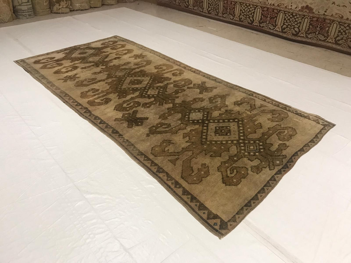 5x11 Beige and Brown Turkish Tribal Runner