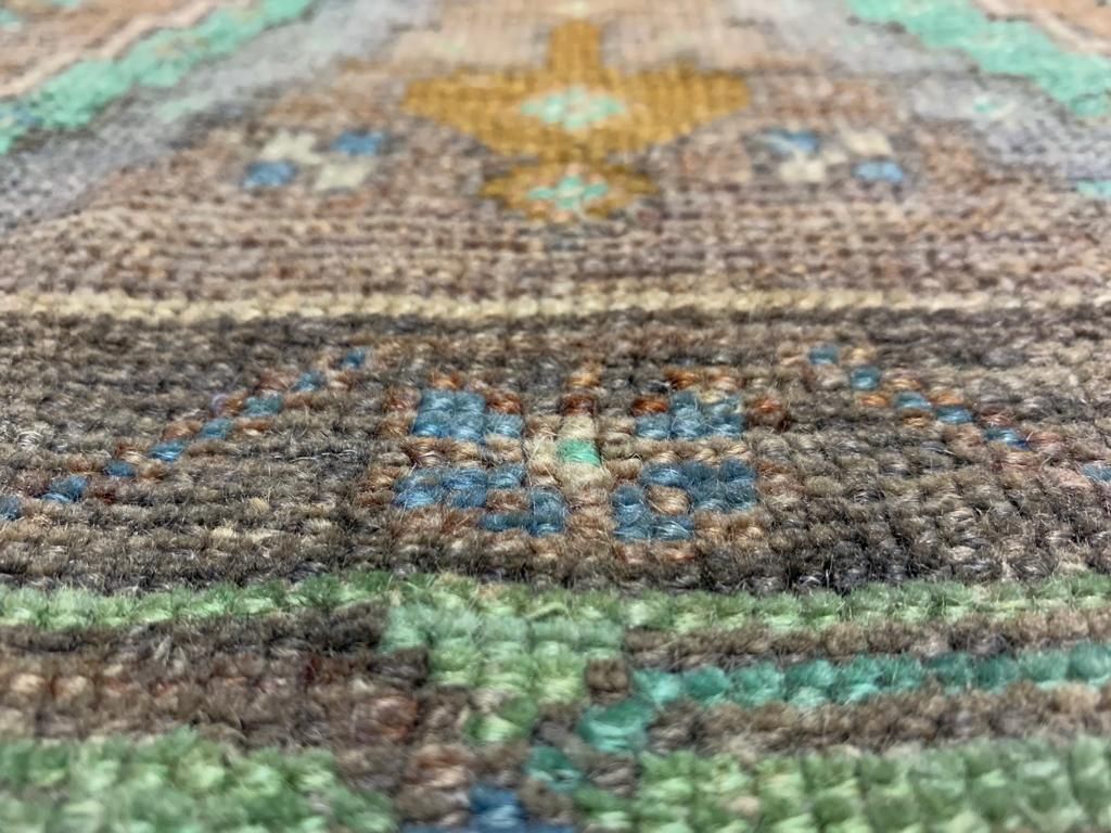 5x9 Brown and Green Turkish Tribal Rug