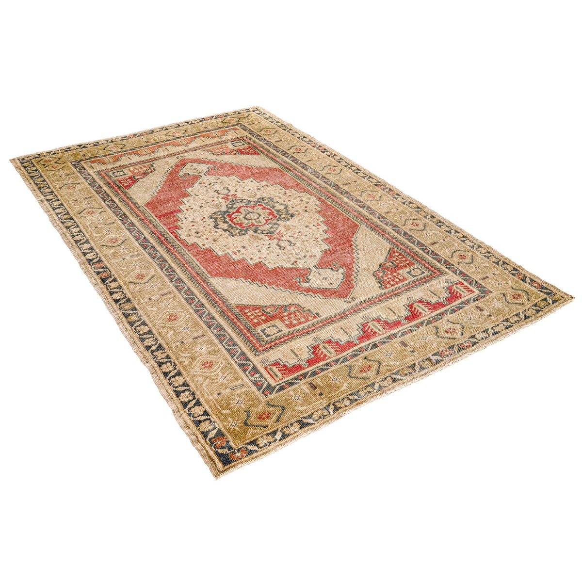 4x6 Red and Beige Turkish Tribal Rug