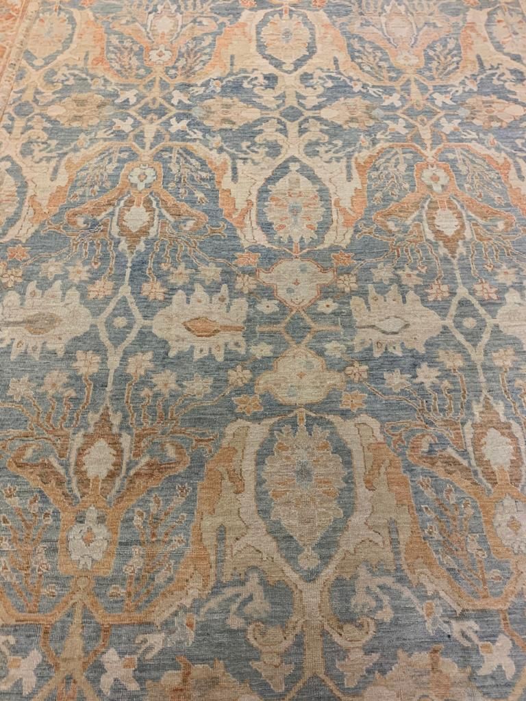 8x10 Light Blue and Rust Turkish Oushak Rug