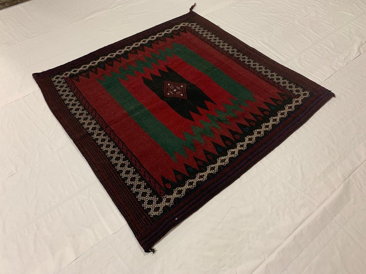 5x5 Red and Green Anatolian Tribal Rug
