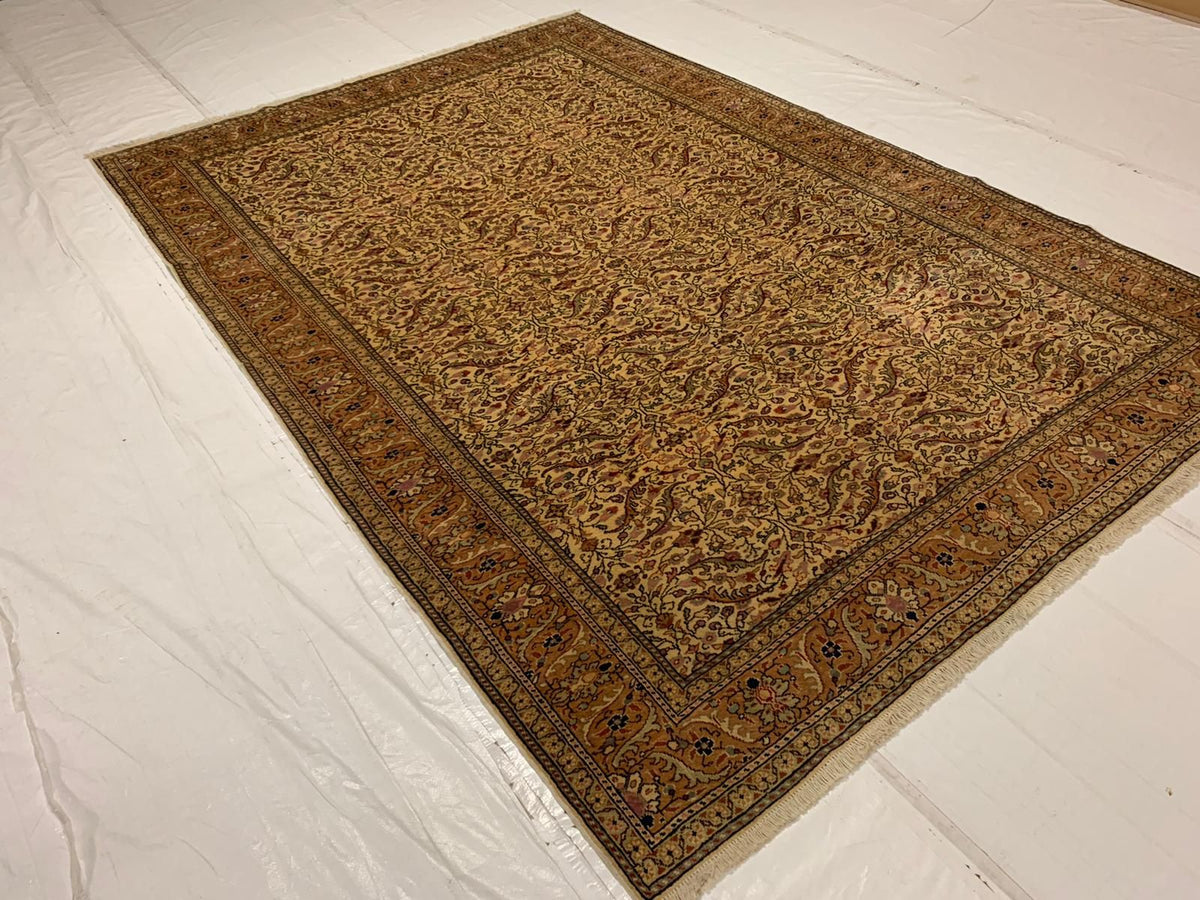 7x10 Green and Peach Turkish Traditional Rug