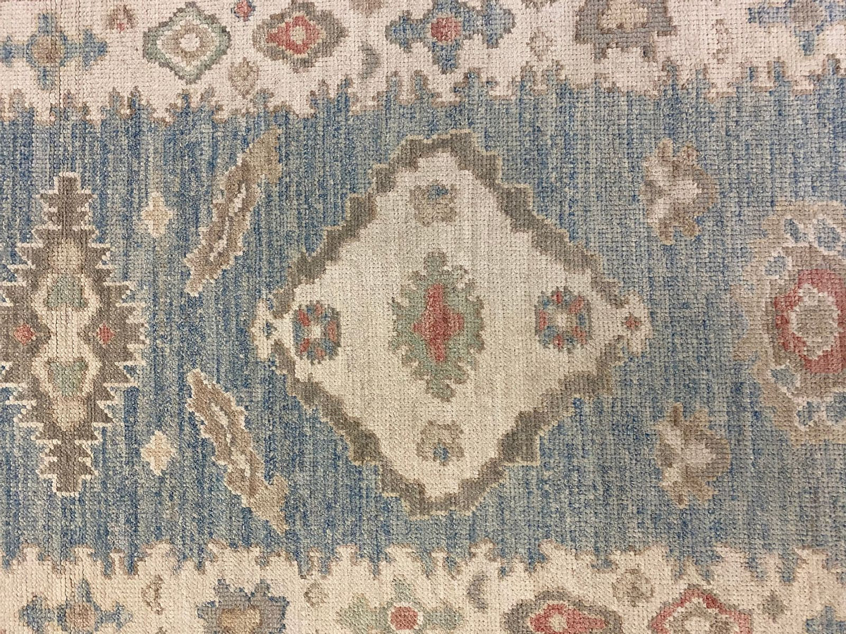 3x10 Blue and Ivory Turkish Oushak Runner