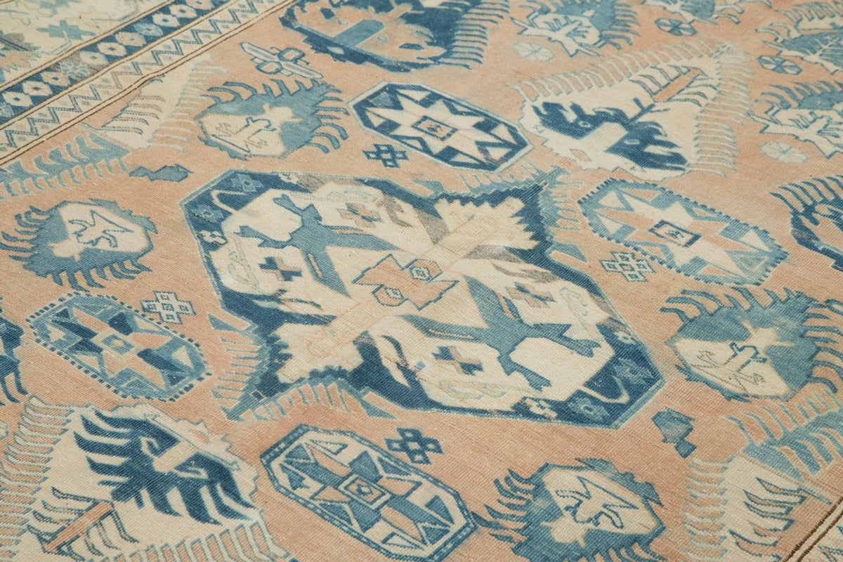 7x8 Pink and Blue Turkish Tribal Rug