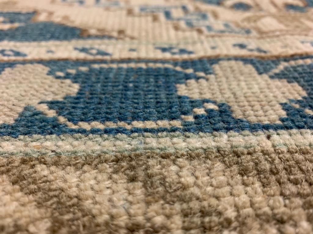 6x10 Ivory and Blue Turkish Tribal Rug