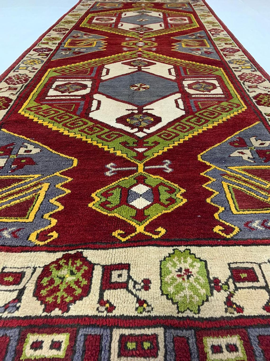 4x12 Red and Beige Turkish Tribal Runner