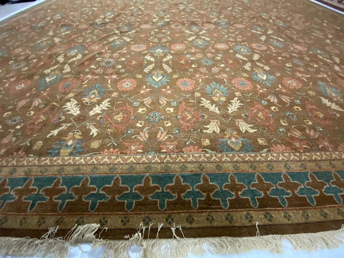 15x19 Brown and Beige Turkish Oushak Rug