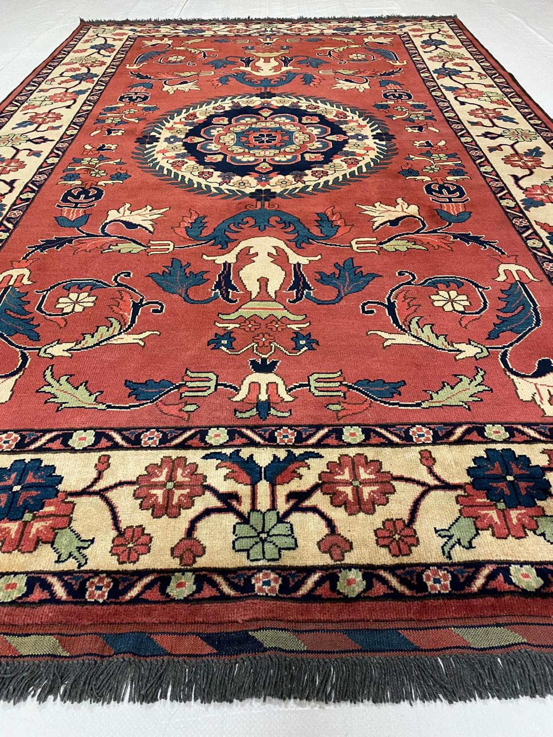 6x10 Red and Ivory Turkish Tribal Rug