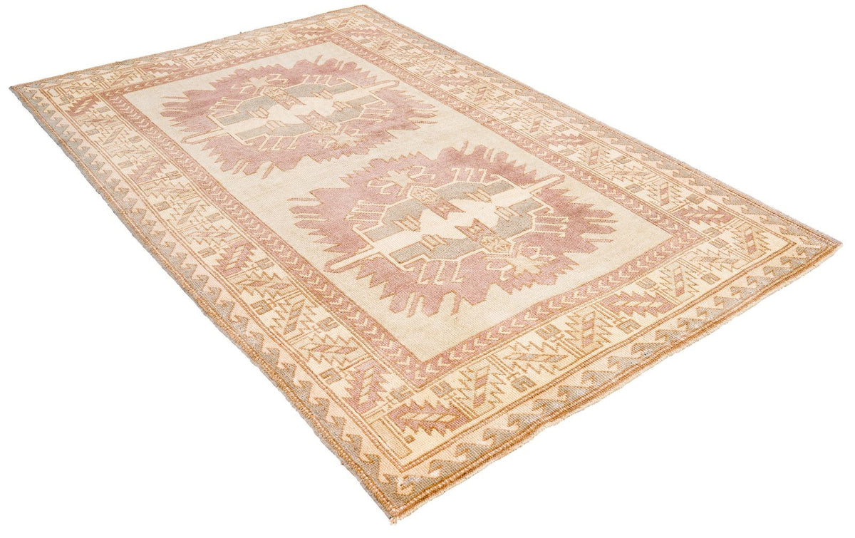 4x7 Beige and Brown Anatolian Tribal Rug