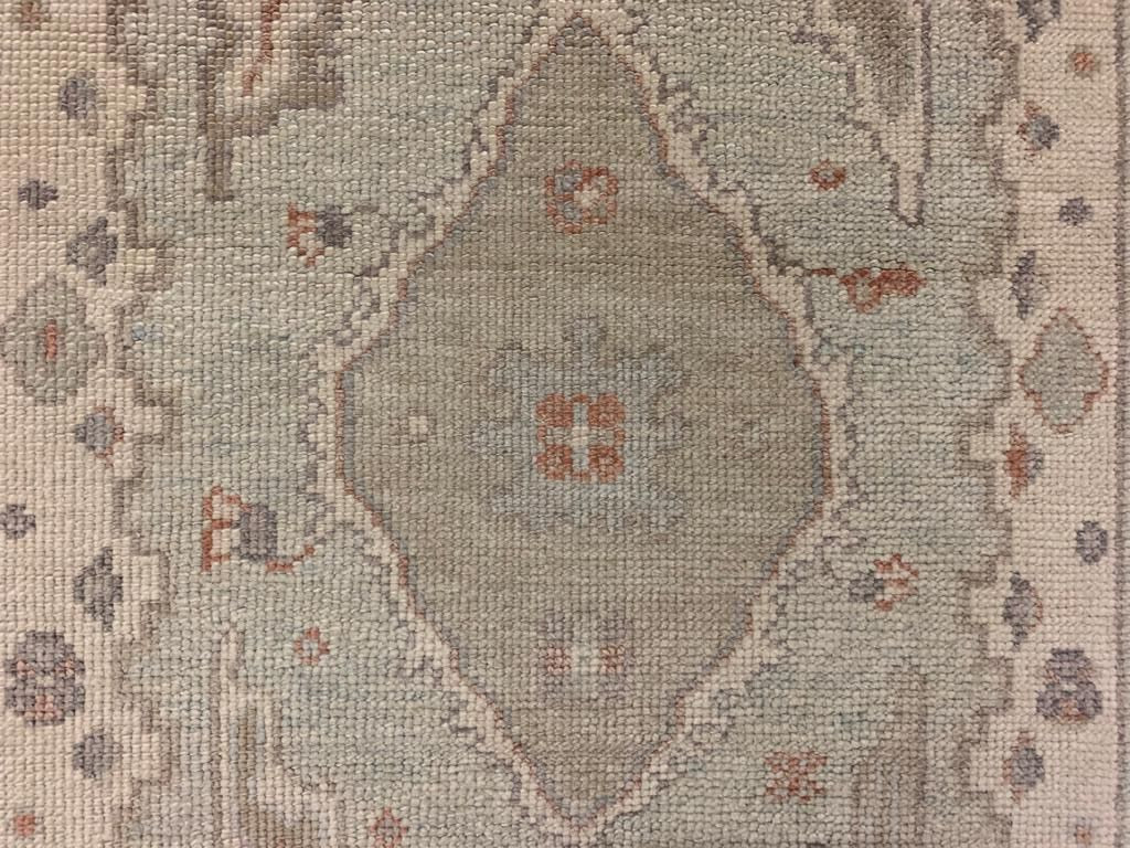 3x12 Light Blue and Beige Turkish Oushak Runner