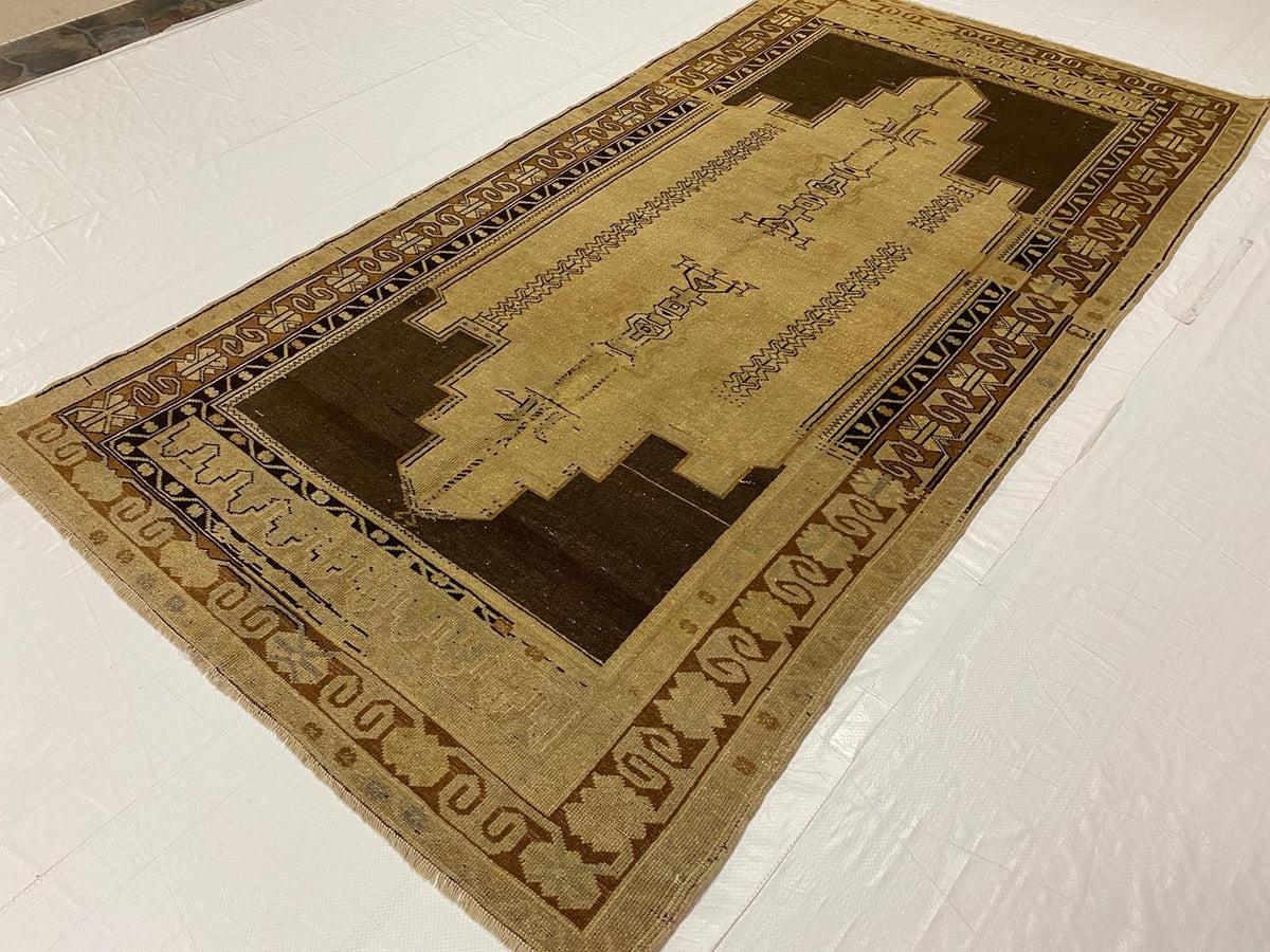 4x8 Ivory and Brown Turkish Tribal Rug