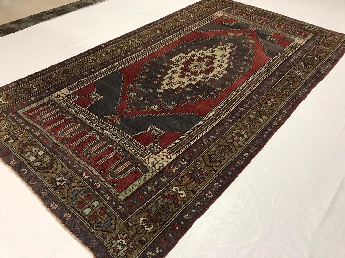 6x10 Purple and Green Turkish Tribal Rug