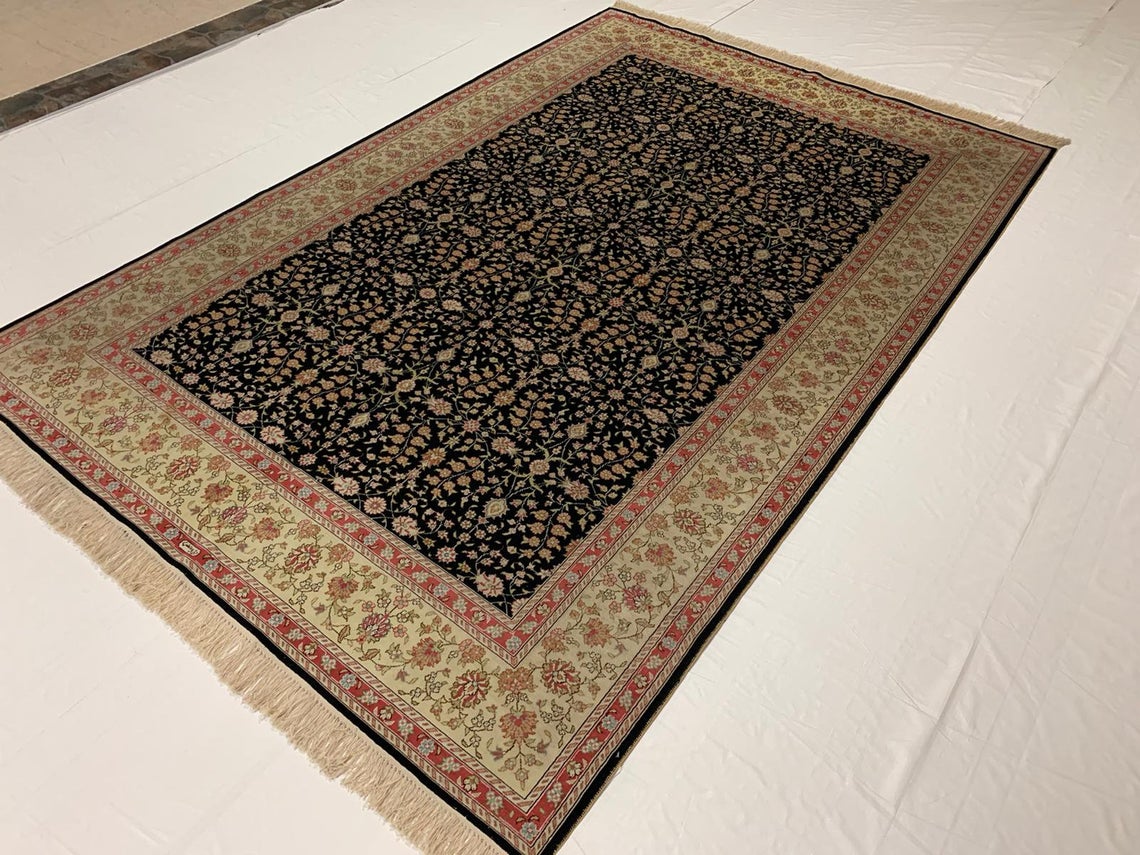 6x9 Gold and Black Turkish Silk Rug
