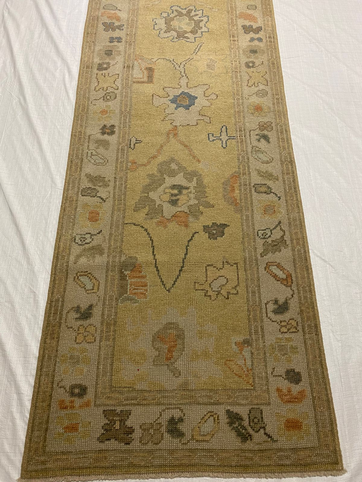 3x17 Gold and Ivory Turkish Oushak Runner