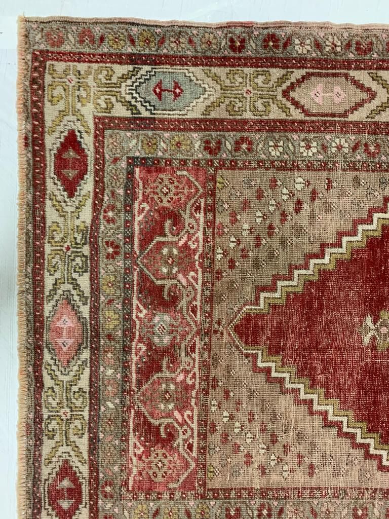 3x5 Red and Beige Turkish Tribal Rug