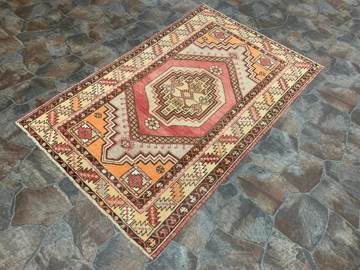 4x6 Red and Beige Turkish Tribal Rug