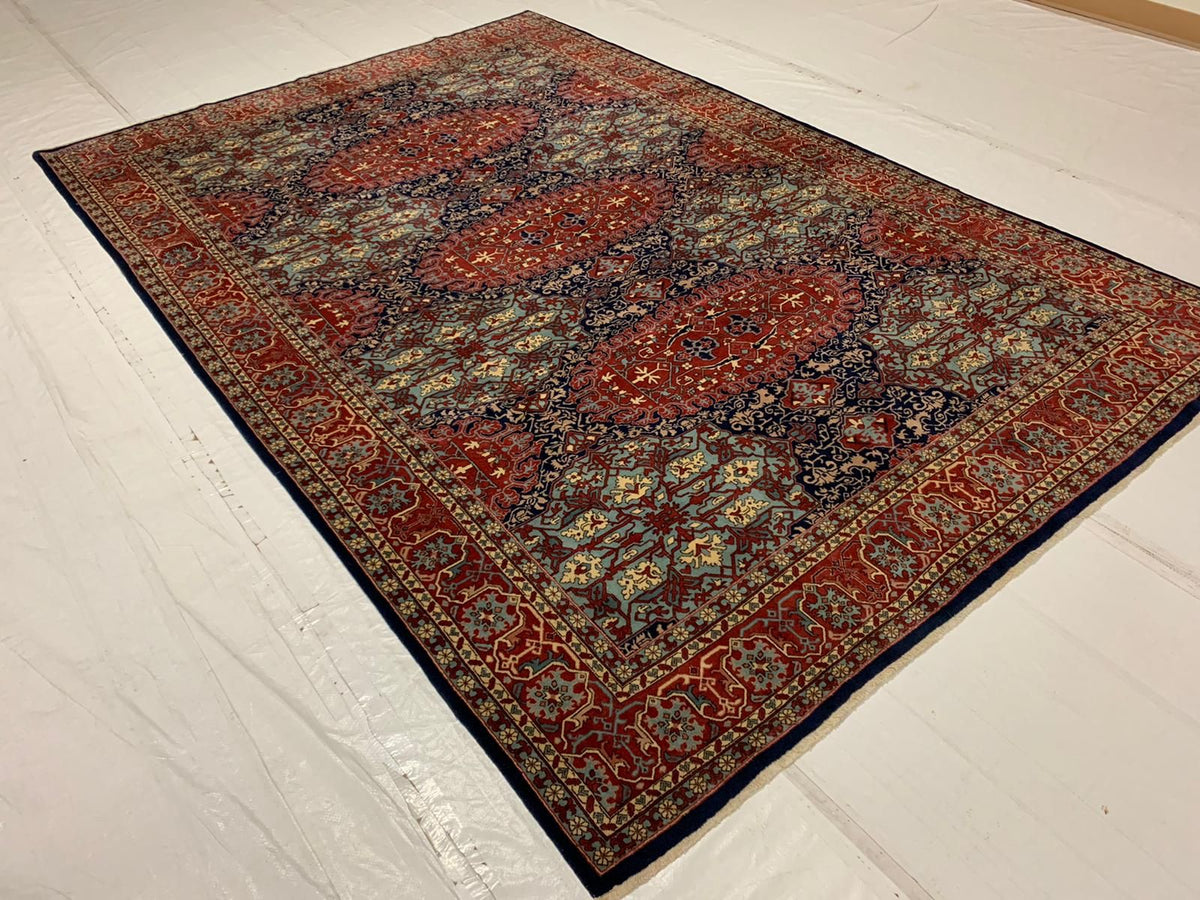 7x10 Navy and Red Turkish Silk Rug