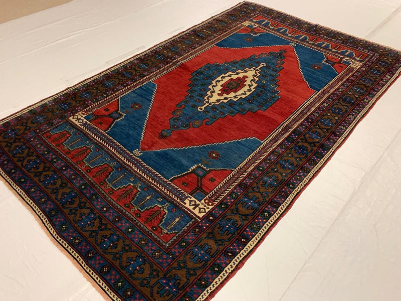 5x8 Red and Navy Turkish Tribal Rug