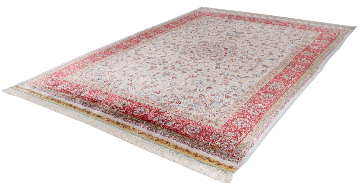 8x12 Ivory and pınk Turkish Silk Rug
