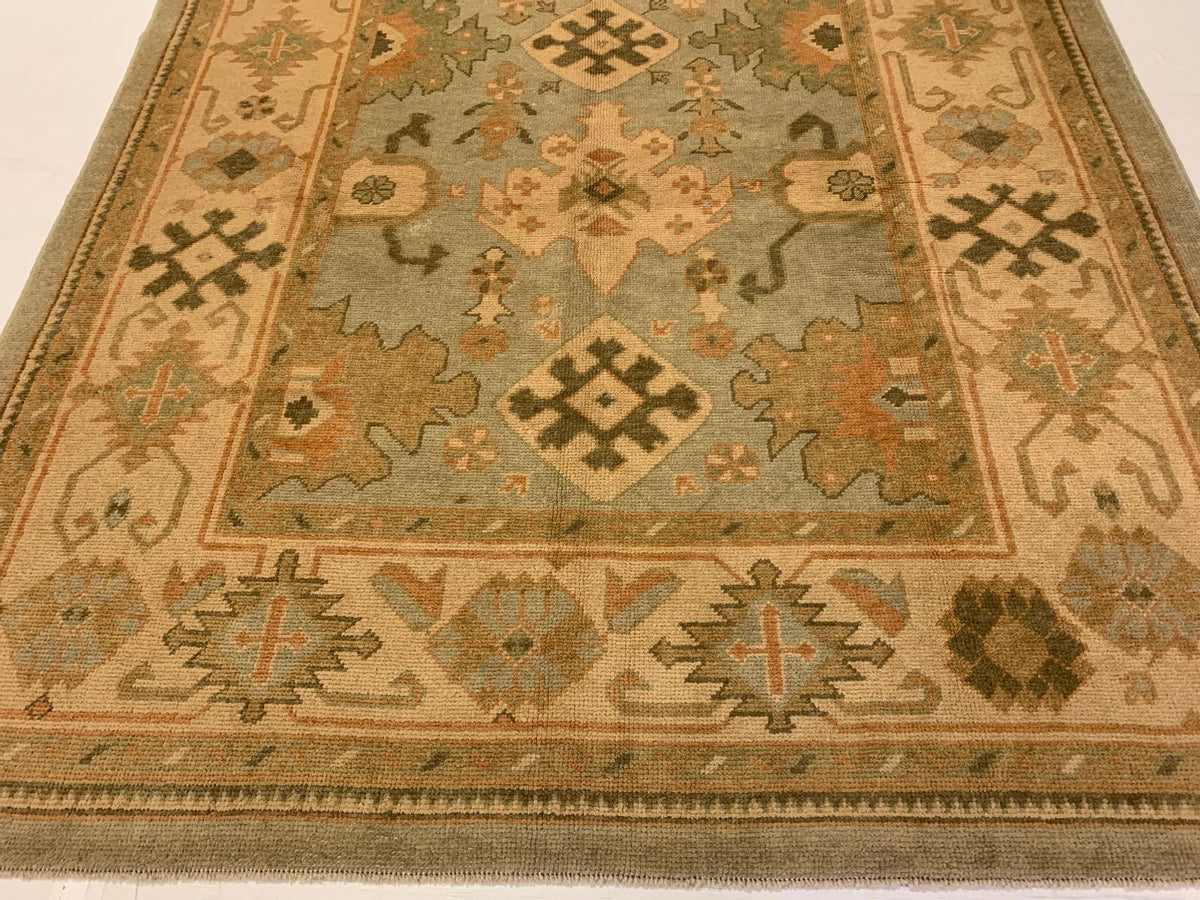 7x11 Blue and Ivory Turkish Oushak Rug
