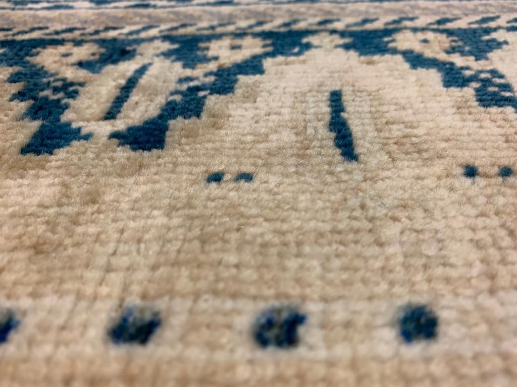 5x9 Ivory and Navy Turkish Tribal Rug