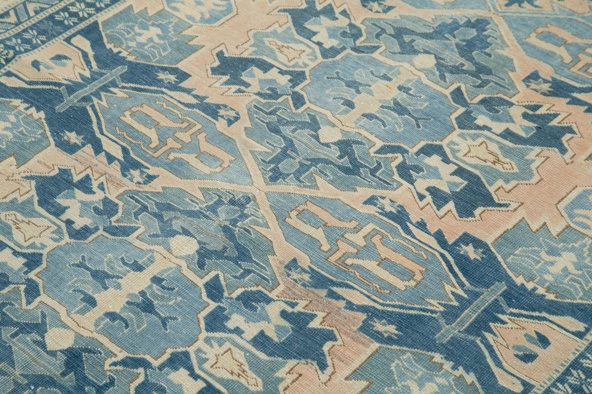 6x6 Blue and Ivory Turkish Tribal Rug