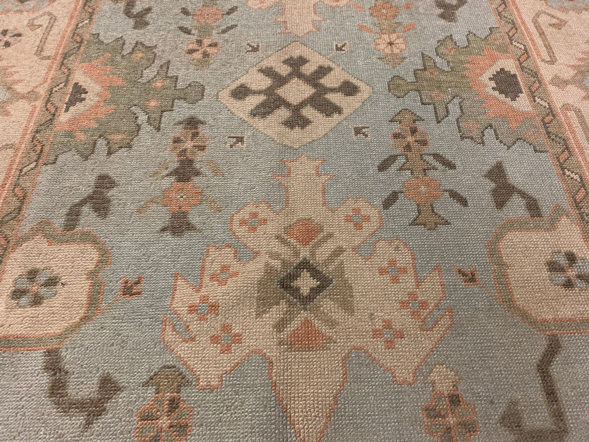 7x10 Blue and Beige Turkish Oushak Rug