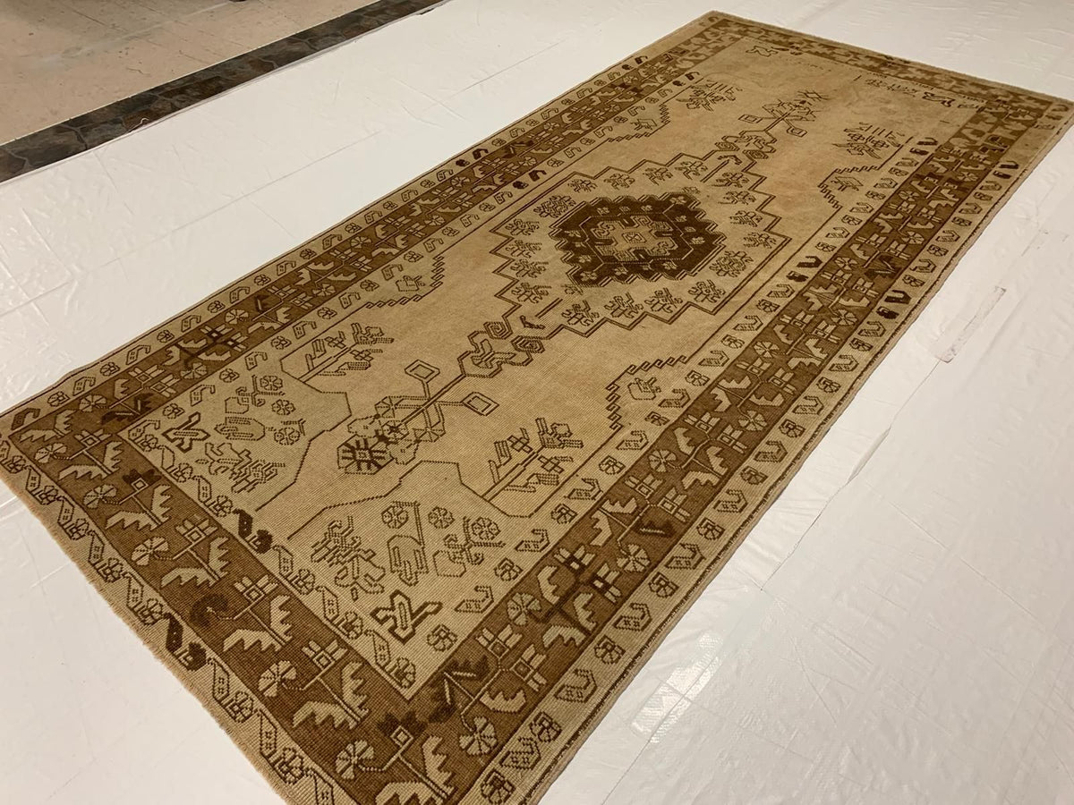 5x10 Ivory and Brown Turkish Tribal Runner