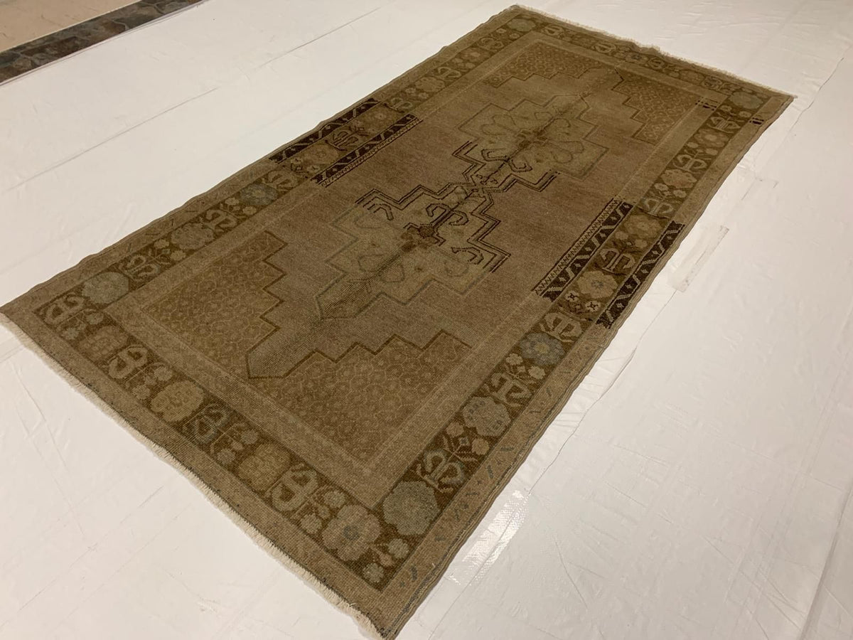 4x8 Ivory and Brown Turkish Tribal Runner