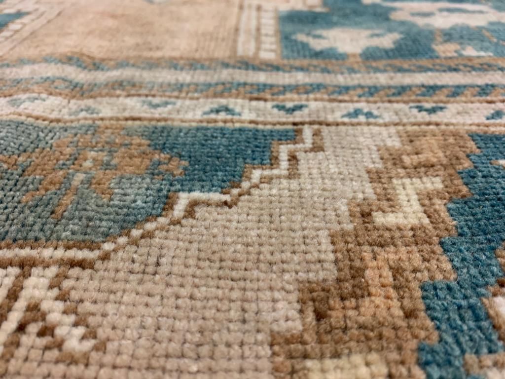 6x11 Peach and Light Blue Turkish Tribal Rug