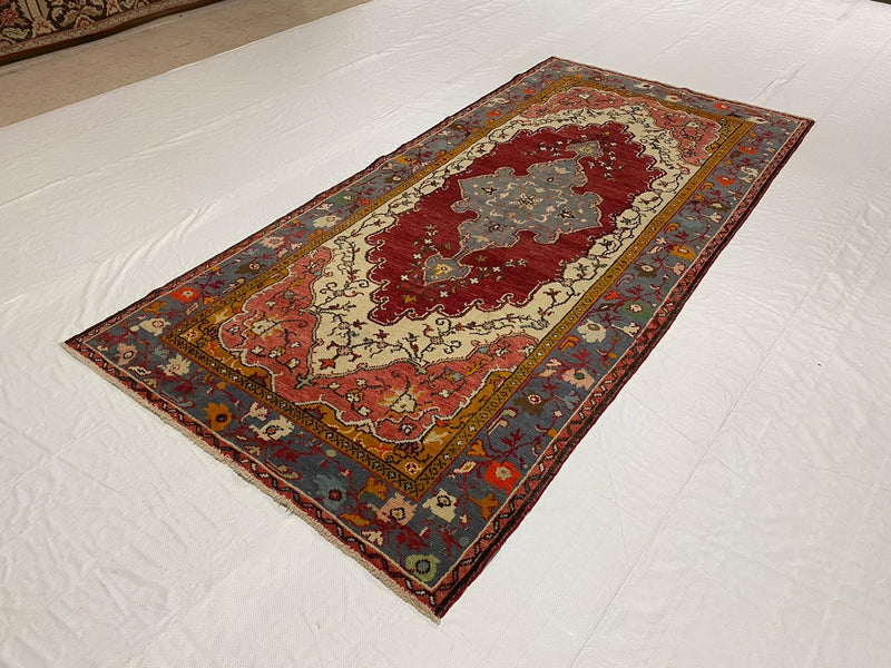 4x9 Red and Blue Turkish Tribal Runner