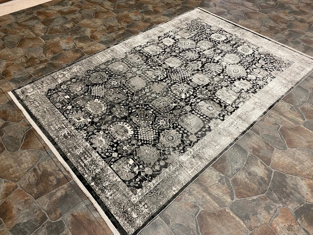 8x11 Black and White Turkish Antep Rug