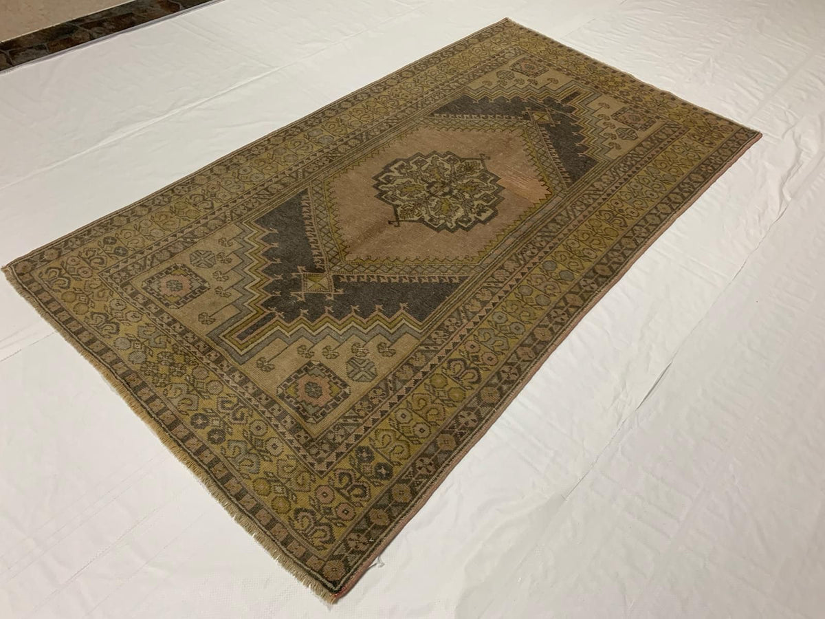 4x7 Blue and Gold Turkish Tribal Rug