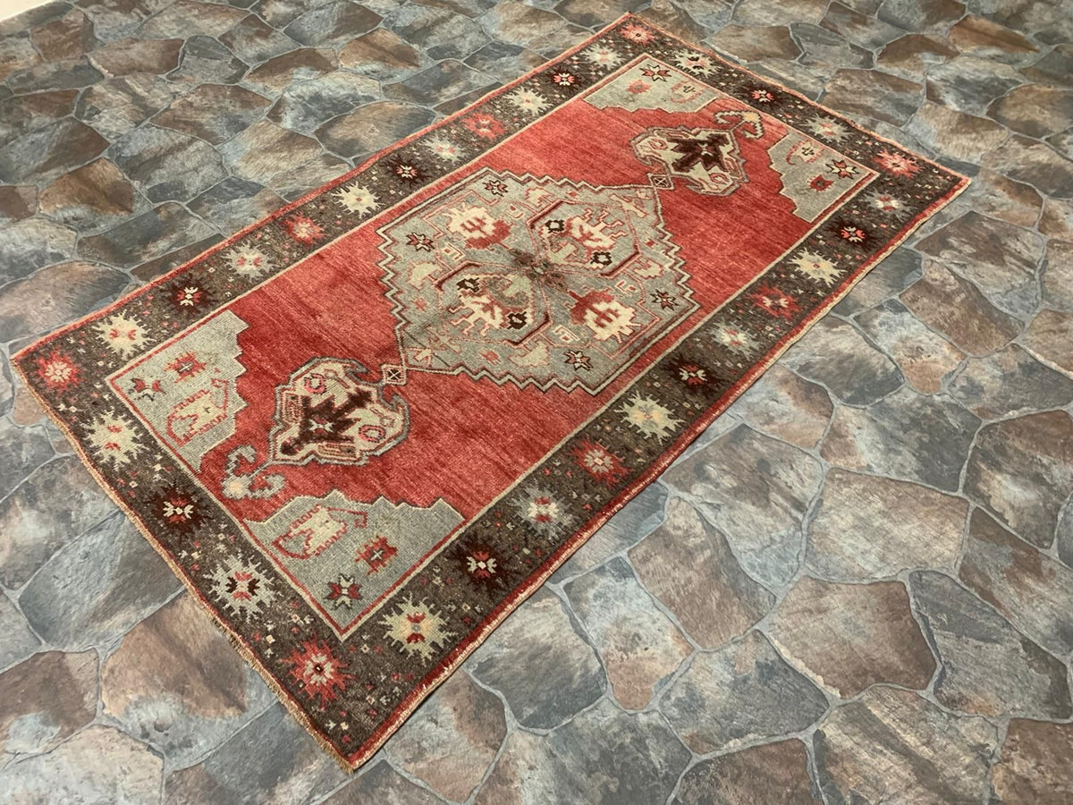 4x7 Red and Gray Turkish Tribal Rug