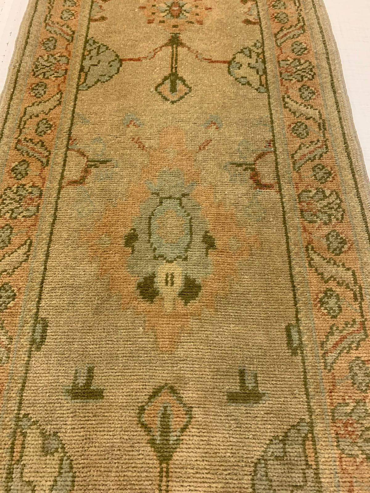 3x12 Beige and Green Turkish Oushak Runner