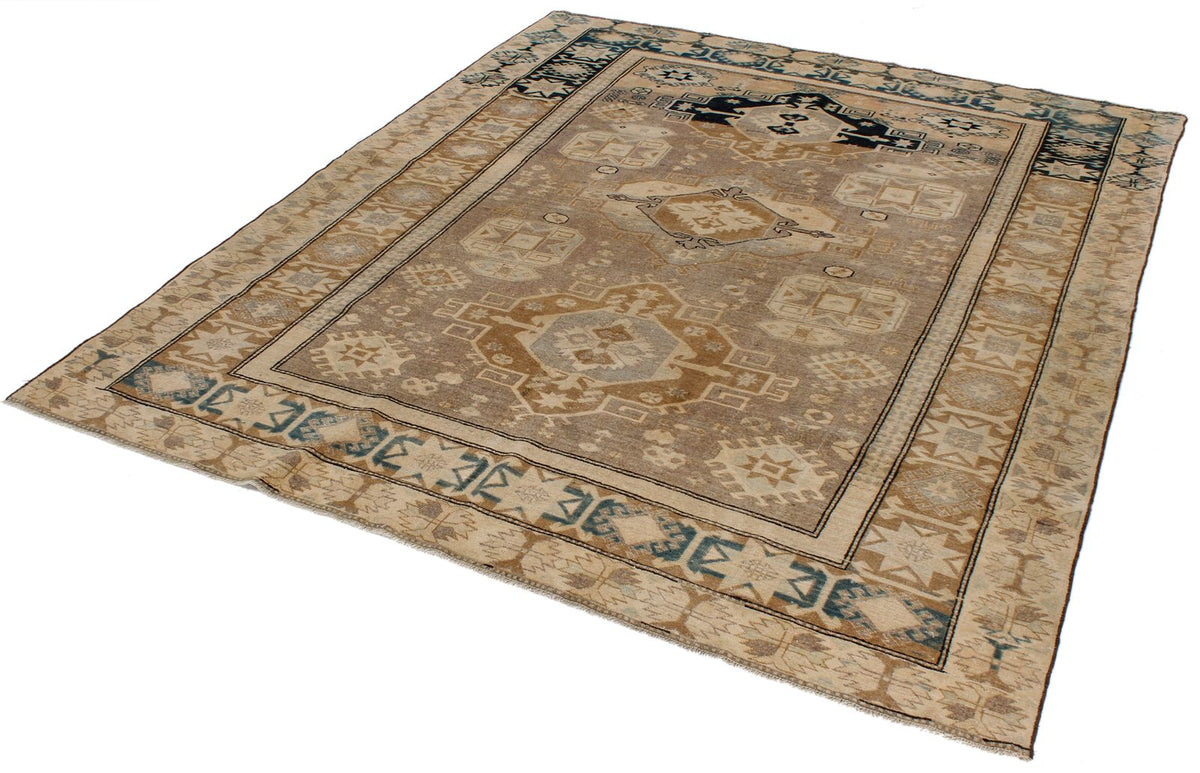 6x7 Pink and Ivory Turkish Tribal Rug