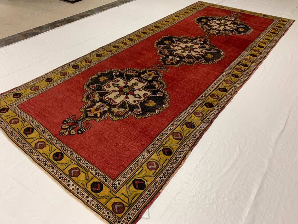 5x13 Gold and Red Turkish Tribal Runner
