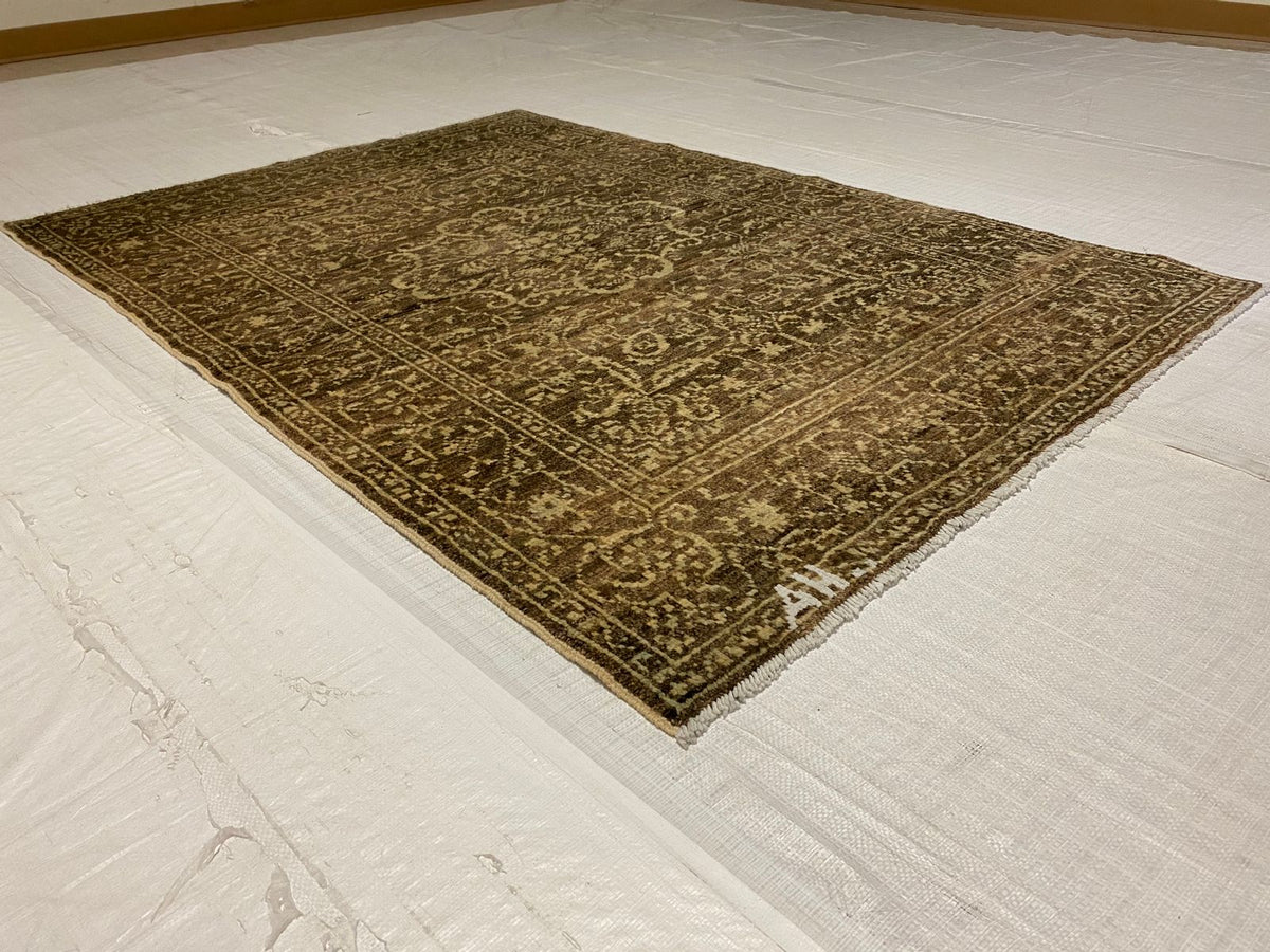 4x6 Brown and Ivory Anatolian Tribal Rug