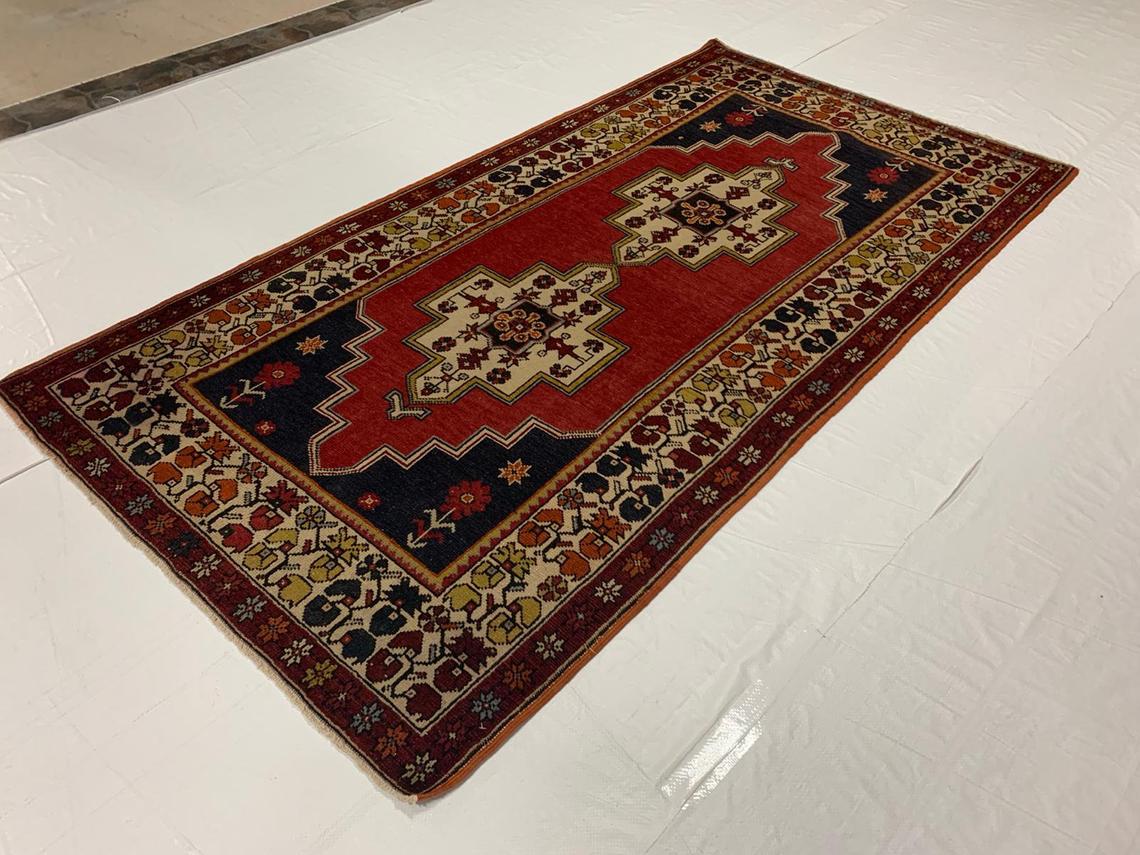 4x7 Red and Ivory Turkish Tribal Rug