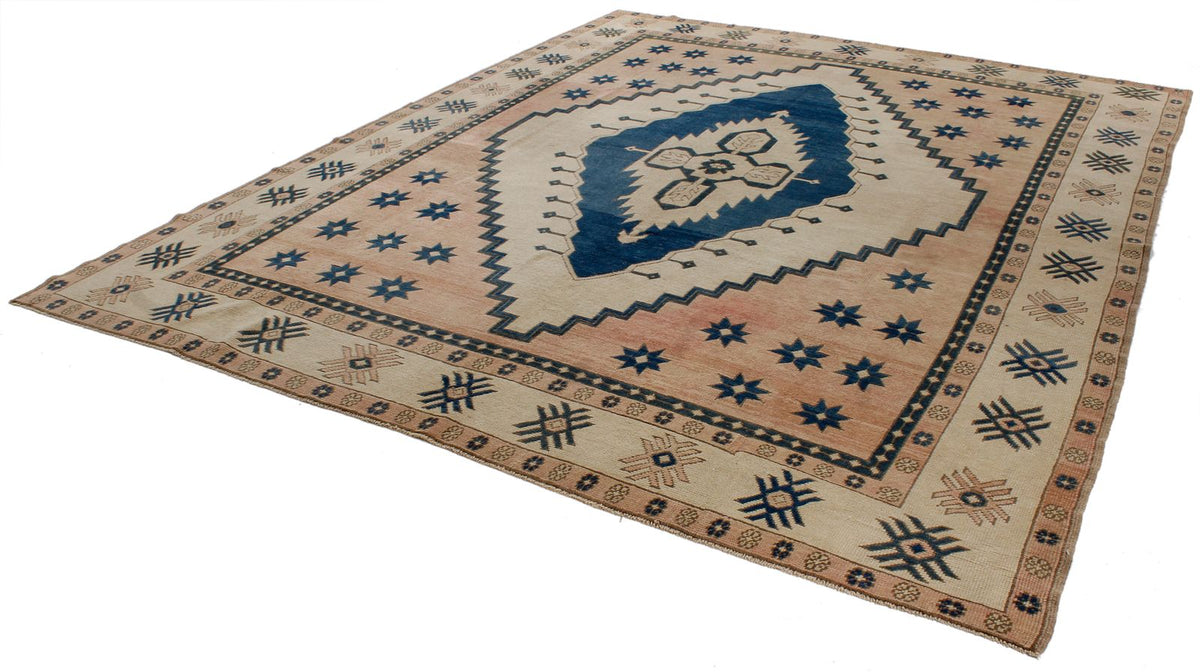 9x11 Navy and Pink Turkish Tribal Rug