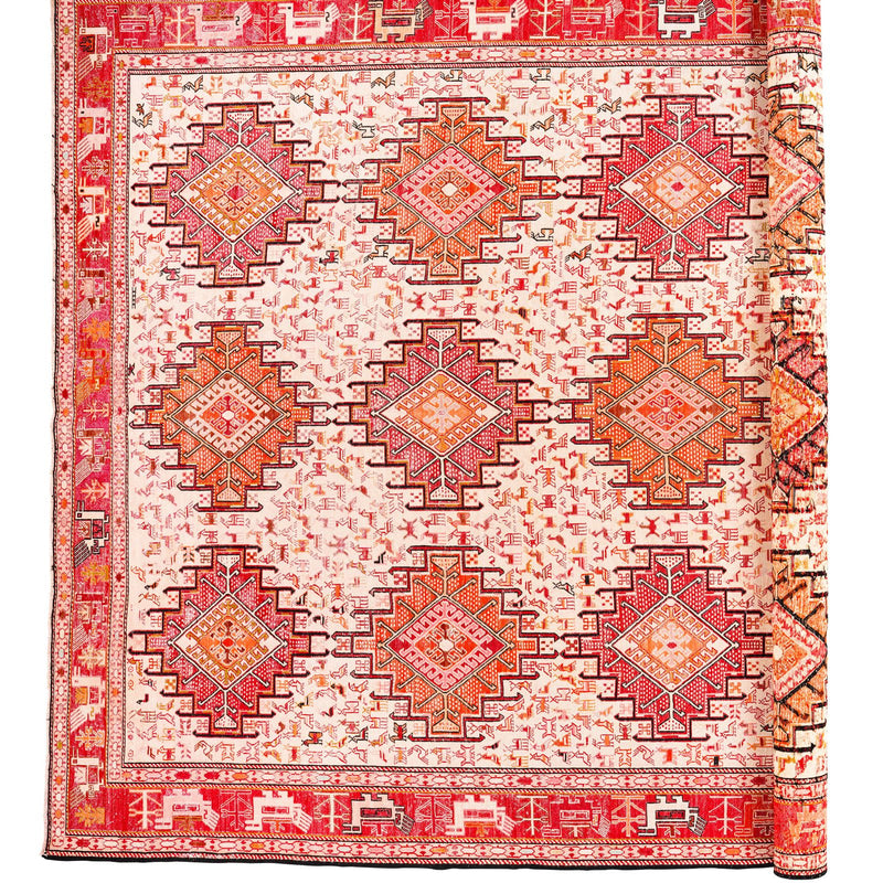 7x9 Red and Beige Turkish Patchwork Rug